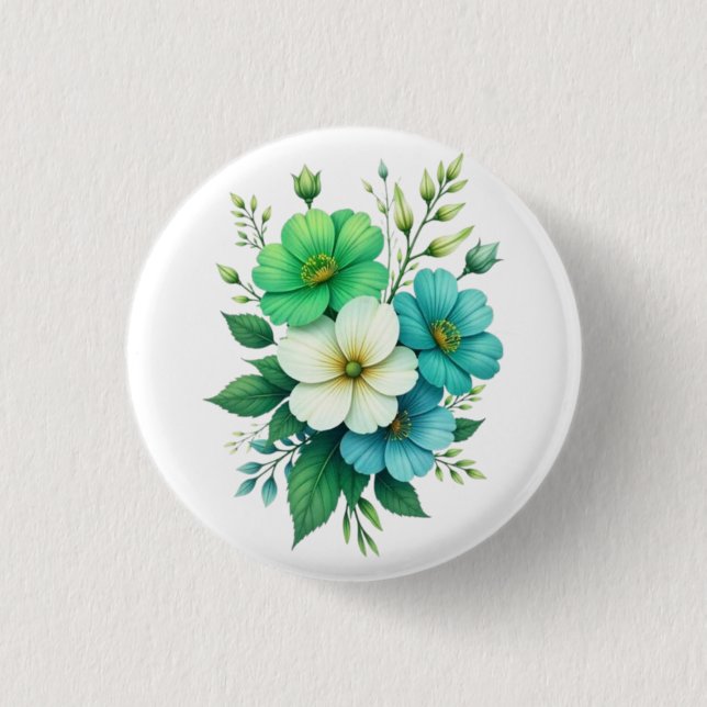 Blaue Weiße Blumen Bouquet-57453 Button (Vorderseite)