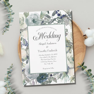 Blaue weiße Blumen Elegante Feierliche Hochzeit Einladung
