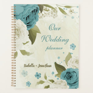 blaue weiße Blumen Grüne Hochzeit Planer