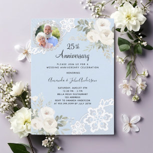 Blaue weiße Blumen Hochzeit 25. Hochzeitstag Einladung