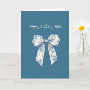 Blaue weiße Blumen-Schleifen-Geburtstag Karte