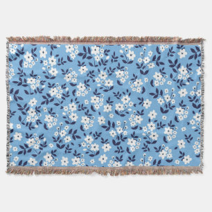 Blaue, Weiße Blumen: Vintage Decke