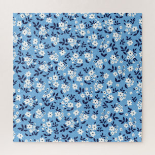 Blaue, Weiße Blumen: Vintage Puzzle