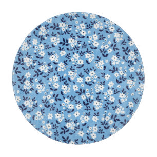 Blaue, Weiße Blumen: Vintage Schneidebrett