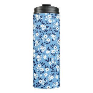 Blaue, weiße Blumen: Vintage Thermosbecher