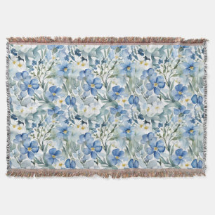 Blaue Weiße Blumen Wasserfarbe Chic Decke