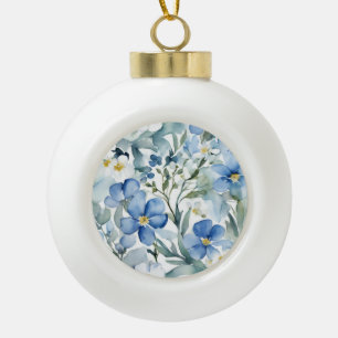 Blaue Weiße Blumen Wasserfarbe Chic Keramik Kugel-Ornament