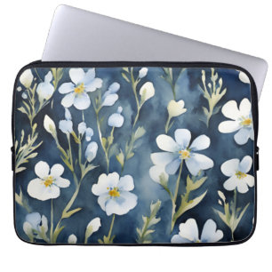 Blaue Weiße Blumen Wasserfarbe Chic Laptopschutzhülle