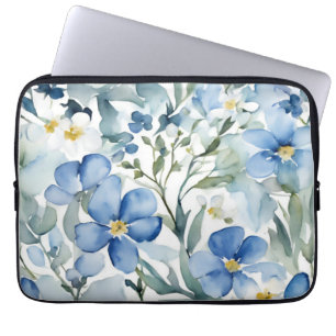 Blaue Weiße Blumen Wasserfarbe Chic Laptopschutzhülle