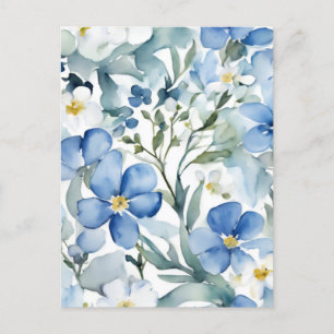 Blaue Weiße Blumen Wasserfarbe Chic Postkarte