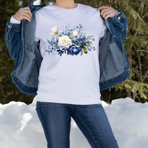 Blaue Weiße Blumen Wasserfarbe Sweatshirt