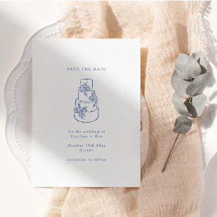 Blaue weiße Blumendoodle Minimalistische Hochzeits Save The Date