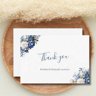 Blaue weiße Blumenhochzeit Brautdusche Dankeskarte