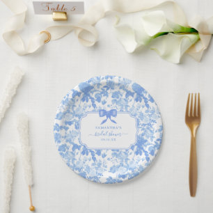 Blaue Weiße Blumenrosen Chinoiserie Brautdusche Pappteller