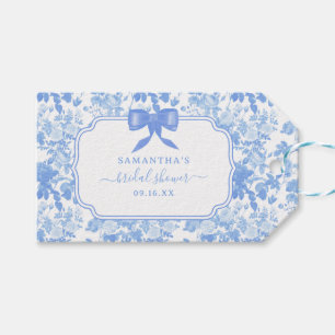 Blaue Weiße Blumenrosen Chinoiserie Brautschauer Geschenkanhänger