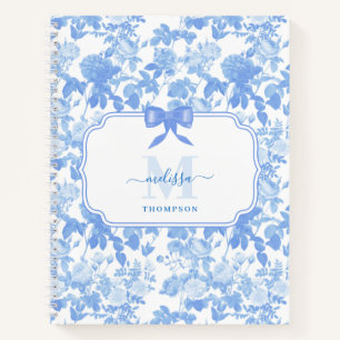 Blaue weiße Blumenrosen französisches Chinoiserie- Notizbuch