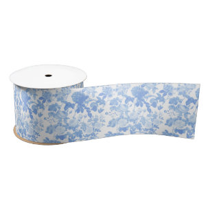 Blaue weiße Blumenrosen französisches Chinoiserie- Satinband