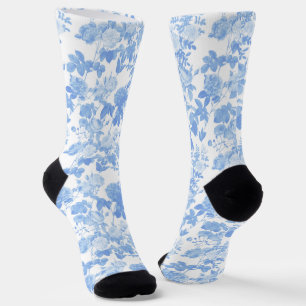 Blaue weiße Blumenrosen französisches Chinoiserie- Socken