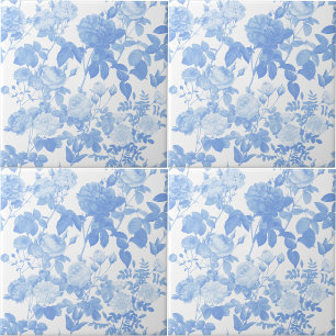 Blaue Weiße Blumenrosen Französisches Muster Fliese