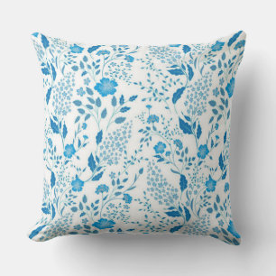 Blaue weiße Blumenstickerei Stil Muster Kissen