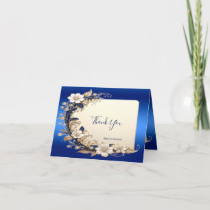 Blaue Weiße Blumenverzierung Dankeschön-Karte Dankeskarte