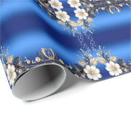 Blaue weiße Blumenverzierung Geschenkpapier