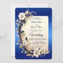 Blaue weiße Blumenverzierung Hochzeitseinladung