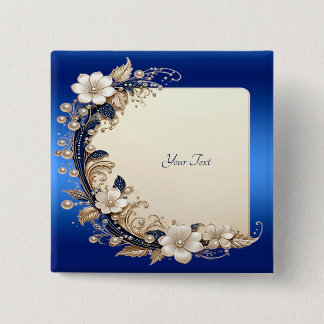 Blaue weiße Blumenverzierung Knopf Button