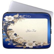 Blaue weiße Blumenverzierung Laptop-Hülle