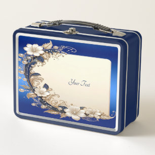 Blaue weiße Blumenverzierung Lunchbox