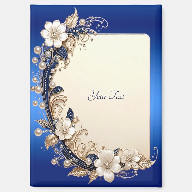 Blaue weiße Blumenverzierung Magnet (Vorderseite)