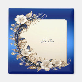 Blaue weiße Blumenverzierung Magnet