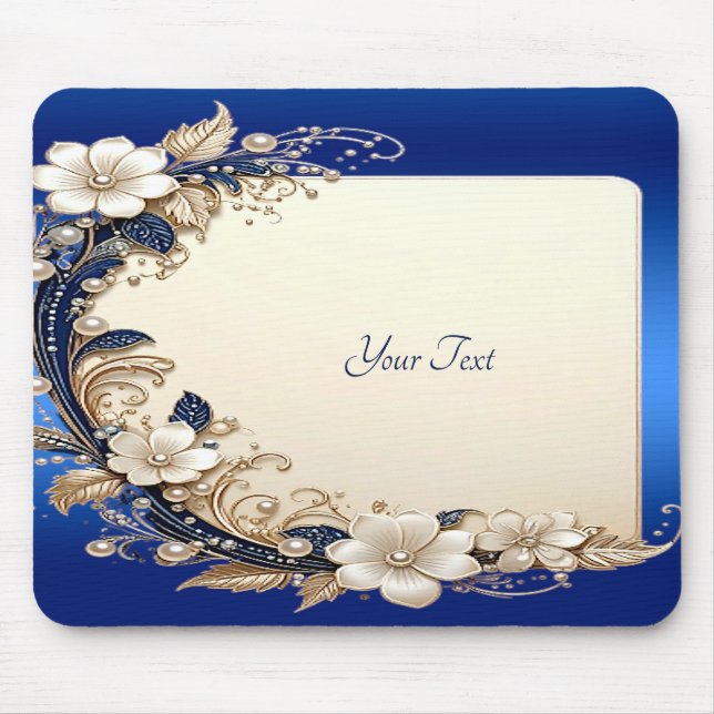 Blaue weiße Blumenverzierung Mauspad (Vorne)