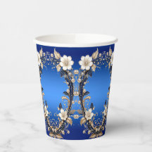 Blaue weiße Blumenverzierung Papierbecher