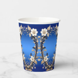 Blaue weiße Blumenverzierung Papierbecher