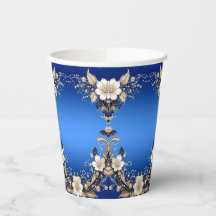 Blaue weiße Blumenverzierung Papierbecher