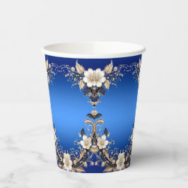 Blaue weiße Blumenverzierung Papierbecher