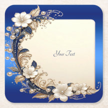Blaue weiße Blumenverzierung Papieruntersetzer