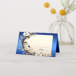 Blaue weiße Blumenverzierung Platzkarte