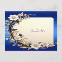 Blaue weiße Blumenverzierung Postkarte