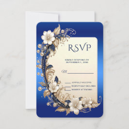Blaue weiße Blumenverzierung RSVP-Karte RSVP Karte