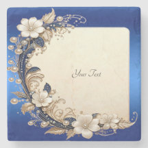 Blaue weiße Blumenverzierung Steinuntersetzer