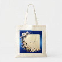 Blaue Weiße Blumenverzierung Tote Bag
