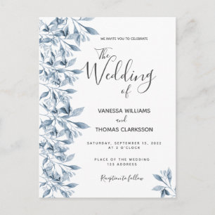 Blaue weiße botanische Hochzeit Postkarte