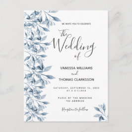 Blaue weiße botanische Hochzeit Postkarte