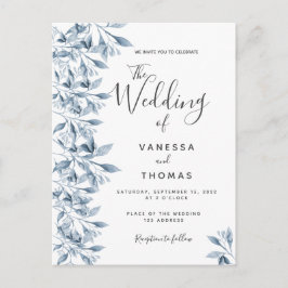 Blaue weiße botanische Hochzeit Postkarte