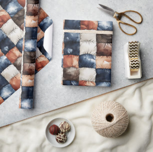 Blaue Weiße Braune Orange Rechtecke Geburtstag Geschenkpapier
