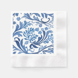 Blaue Weiße Chinoiserie Floral Botanisch Serviette
