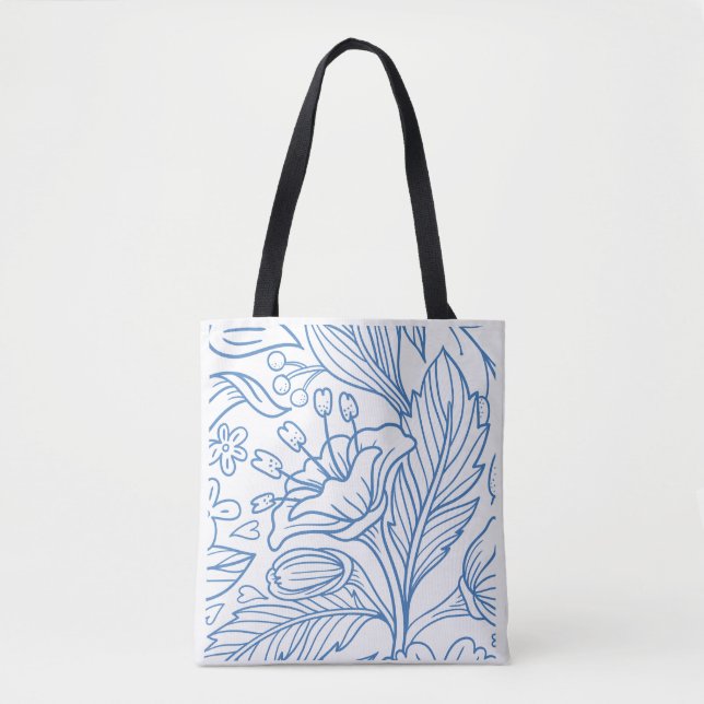 Blaue weiße Chintz-Blumen-Schultertasche  (Vorderseite)