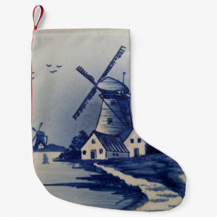 Blaue Weiße Delft-Windmühle im Vintage-Stil Kleiner Weihnachtsstrumpf